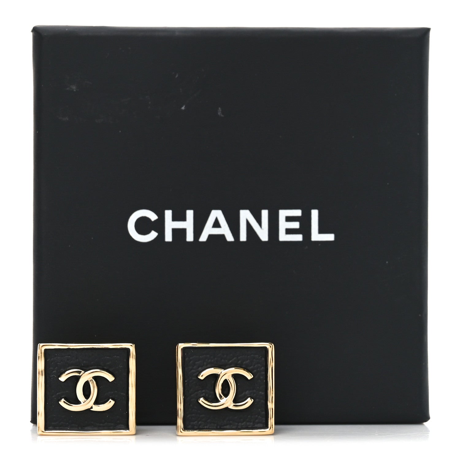 Chanel Metal Enamel CC Square Earrings Gold Black 5 of 5