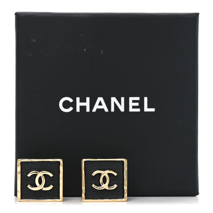 Chanel Metal Enamel CC Square Earrings Gold Black 5 of 5