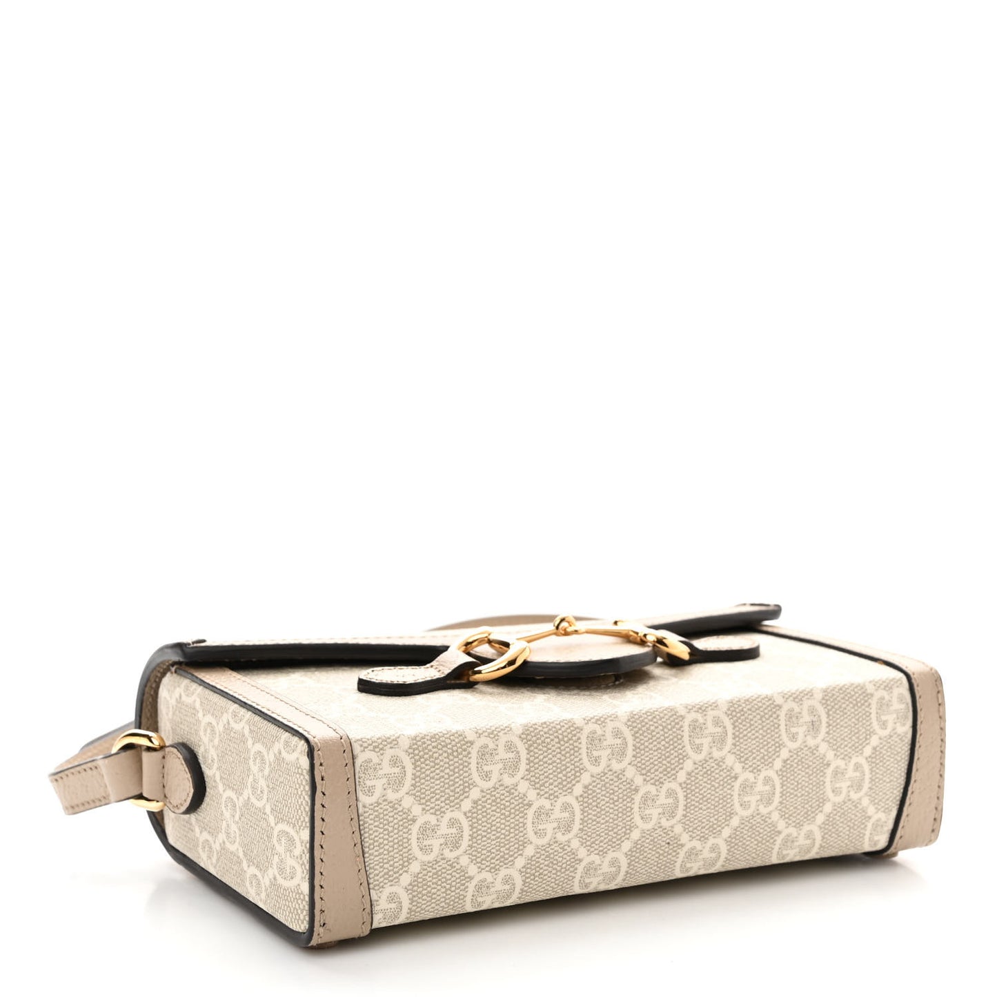 GG Supreme Monogram Textured Dollar Calfskin Mini Horsebit 1955 Shoulder Bag Beige Mystic White Oatmeal