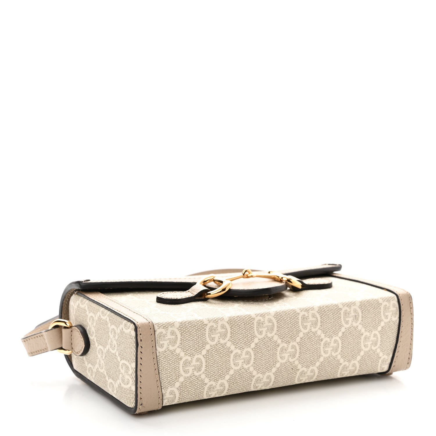 Gucci GG Supreme Monogram Textured Dollar Calfskin Mini Horsebit 1955 Shoulder Bag Beige Mystic White Oatmeal 4 of 13