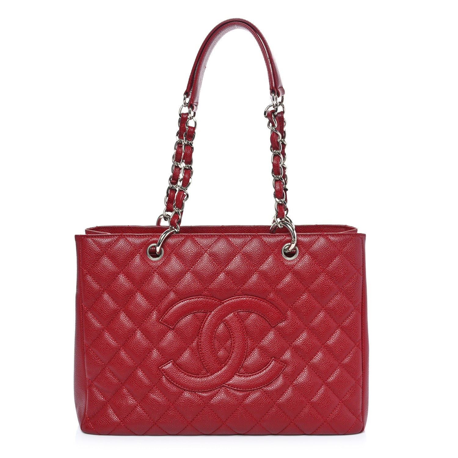 Chanel Caviar Quilted Grand Shopping Tote GST Red 1 of 12