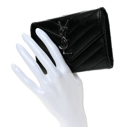 Saint Laurent Grain De Poudre Matelasse Chevron Small Monogram Envelope Wallet Black 2 of 10