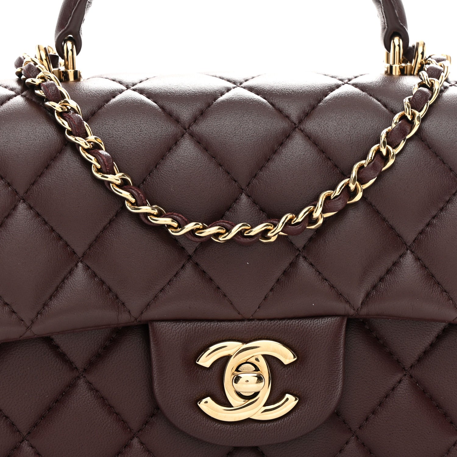 Chanel Lambskin Quilted Mini Top Handle Rectangular Flap Dark Brown 8 of 11