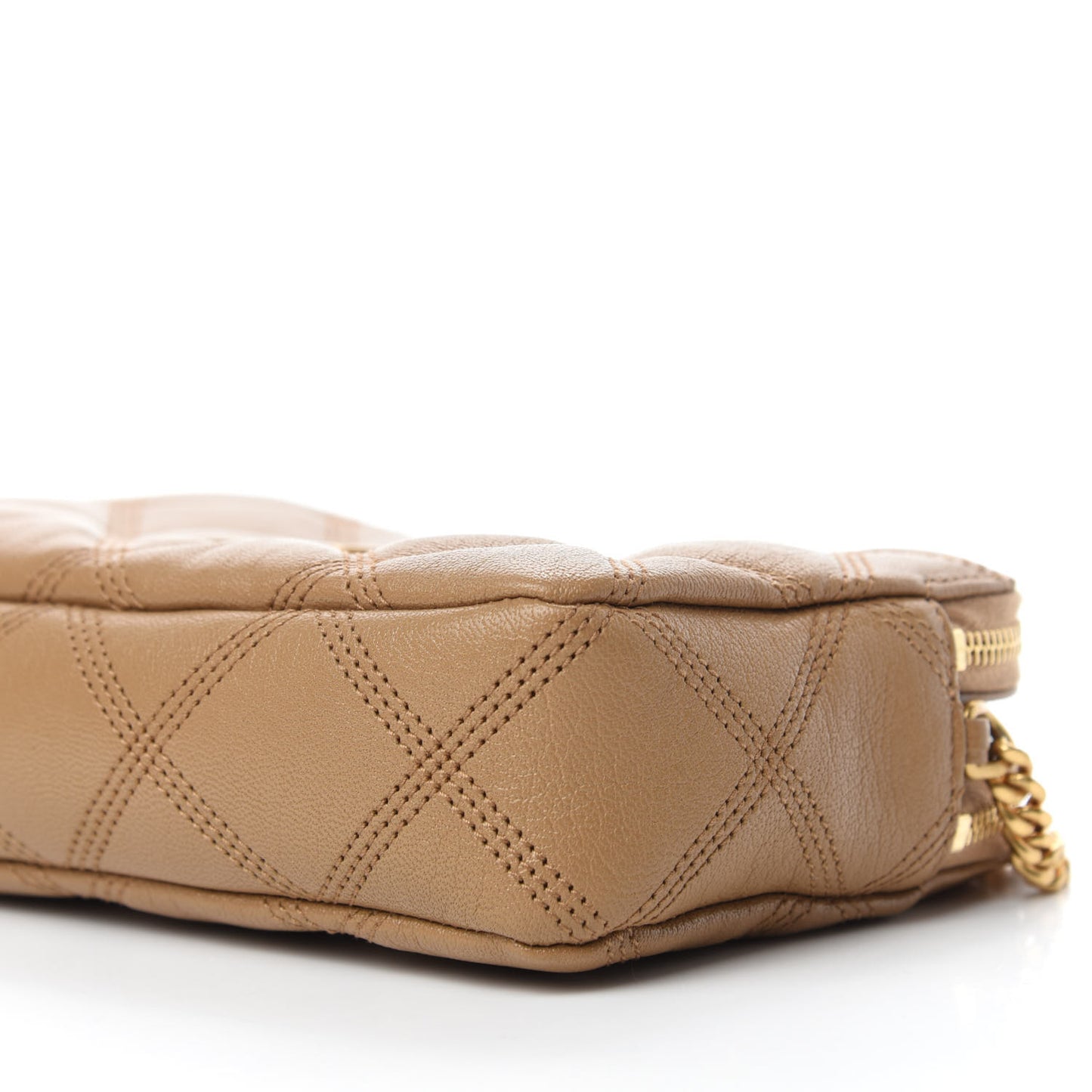 Grained Lambskin Quilted Mini Becky Double Zip Bag Dark Beige