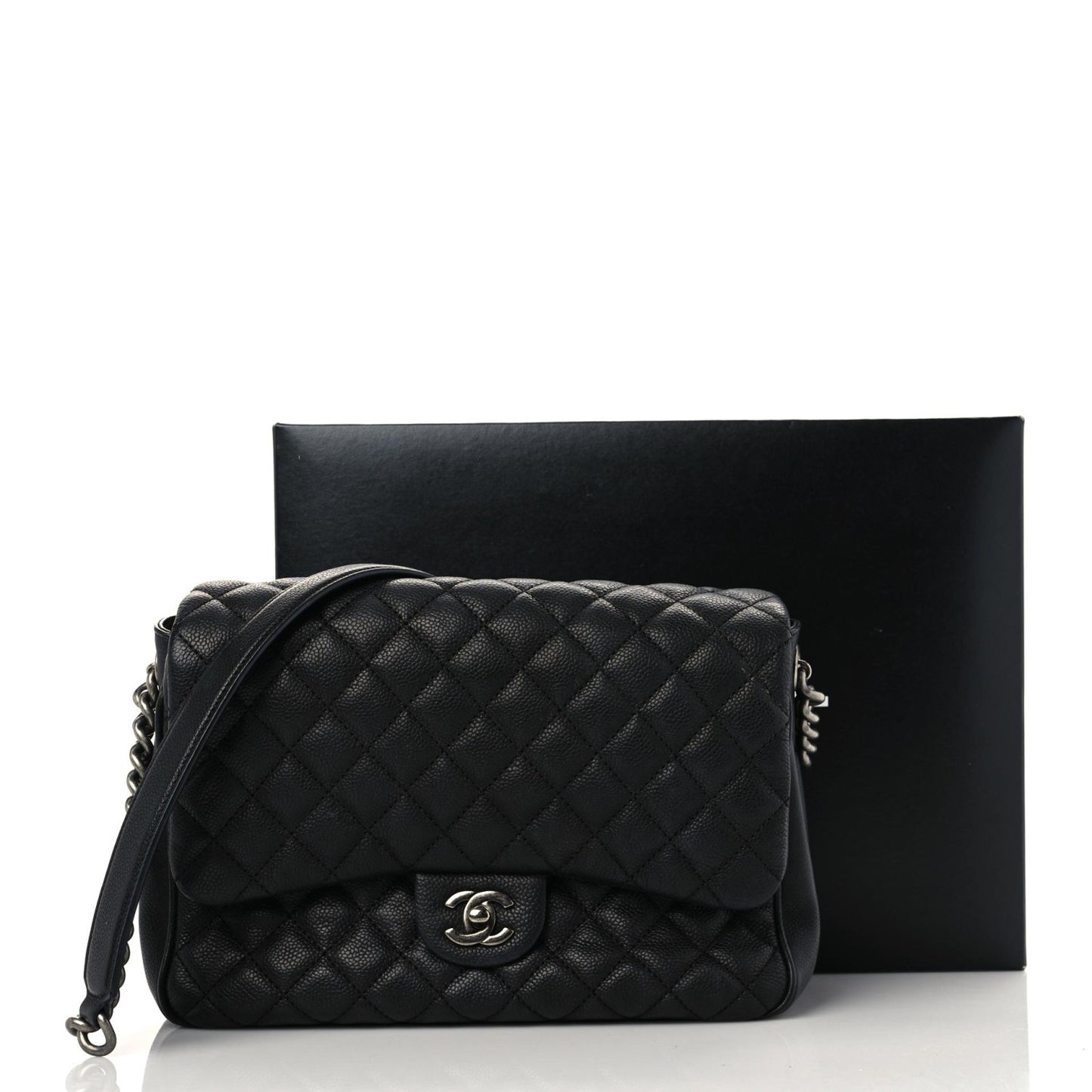 Caviar Quilted Medium Rock In Rome Single Flap Black