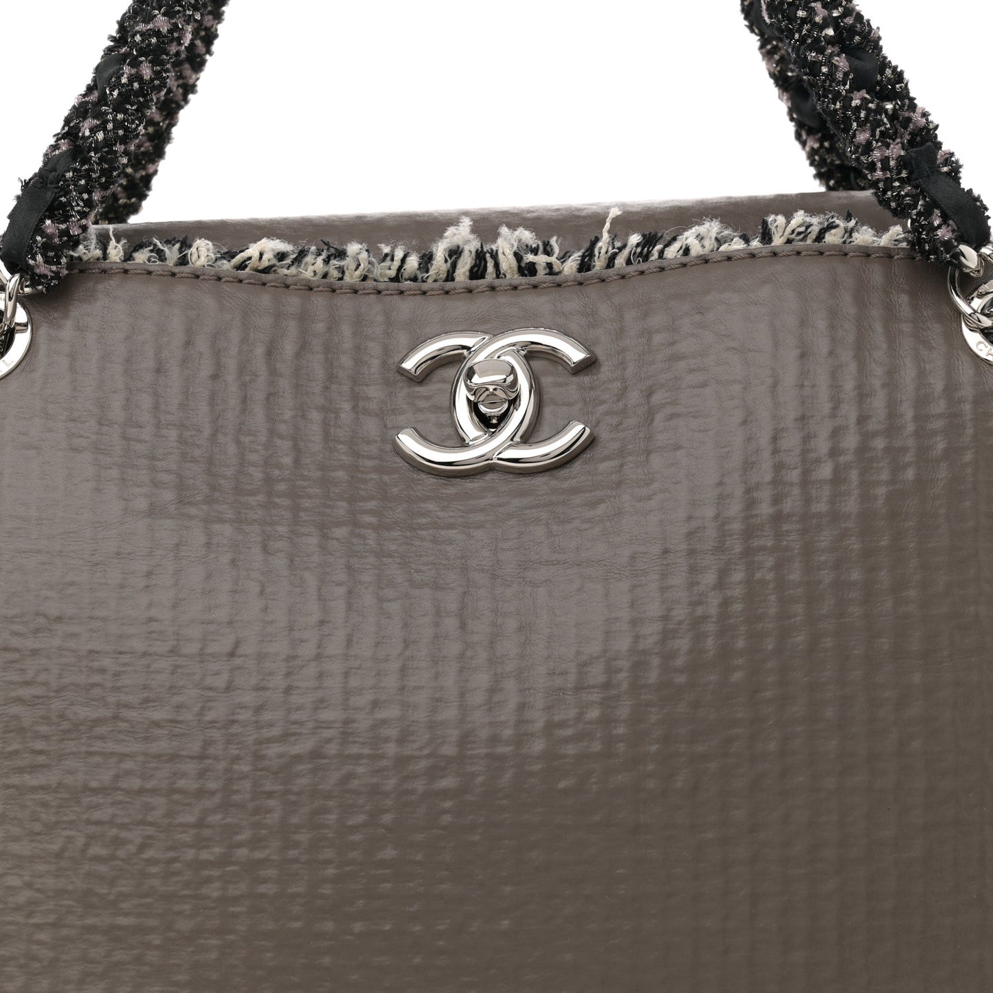 Glazed Calfskin Tweed Tweedy Shopping Tote Brown