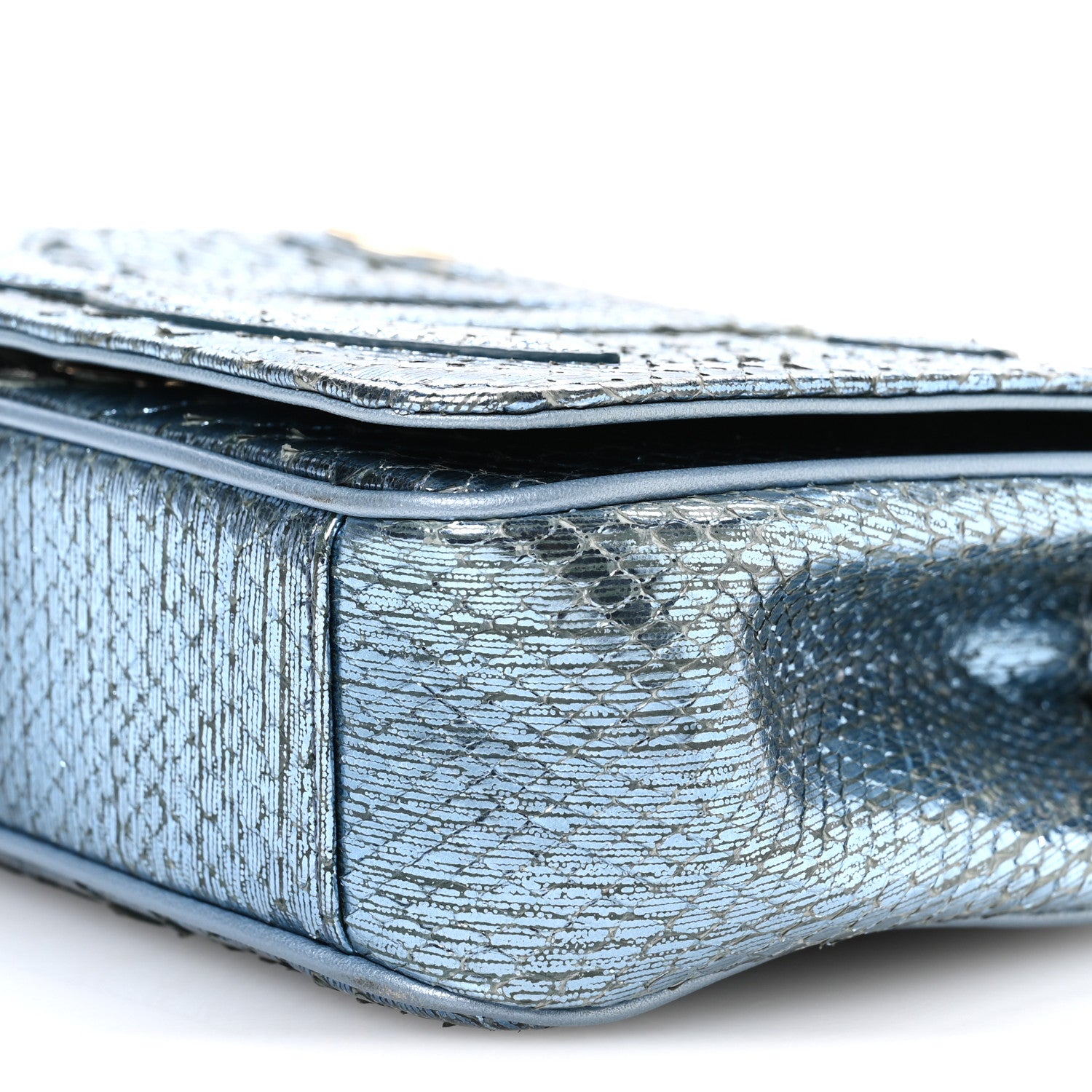 Chanel Metallic Snakeskin CC Flap Bag Blue 10 of 11
