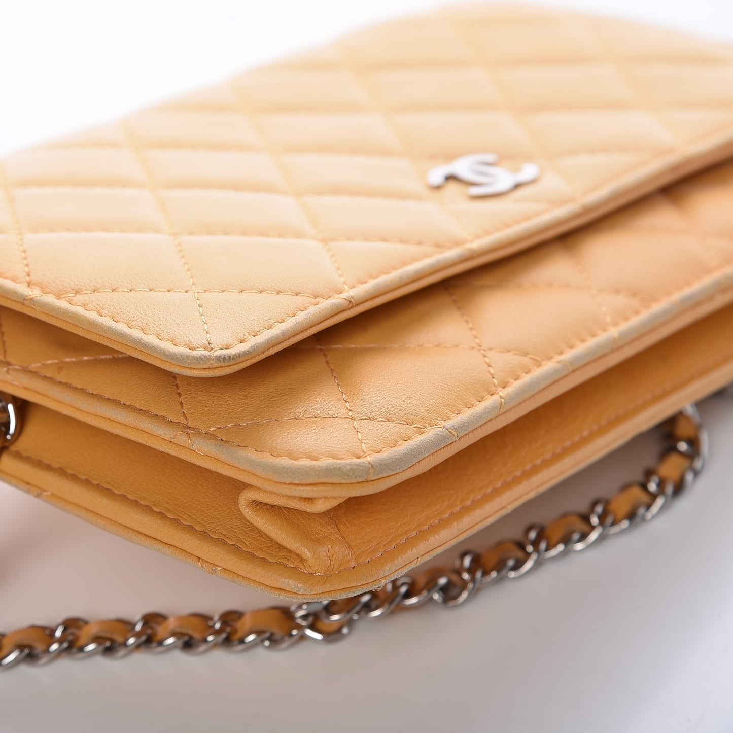 Lambskin Quilted Wallet on Chain WOC Yellow