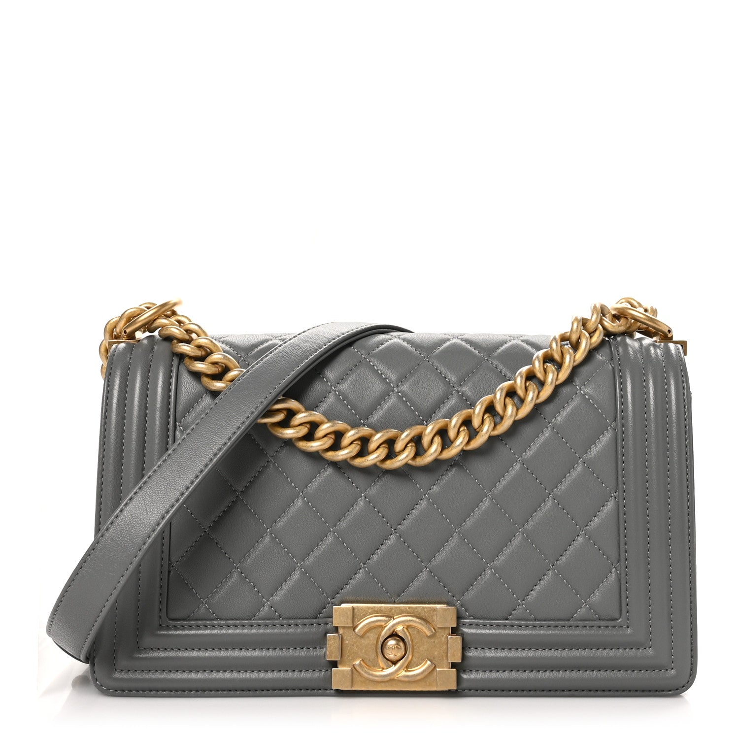 Chanel Lambskin Quilted Medium Boy Flap Grey 1 of 10