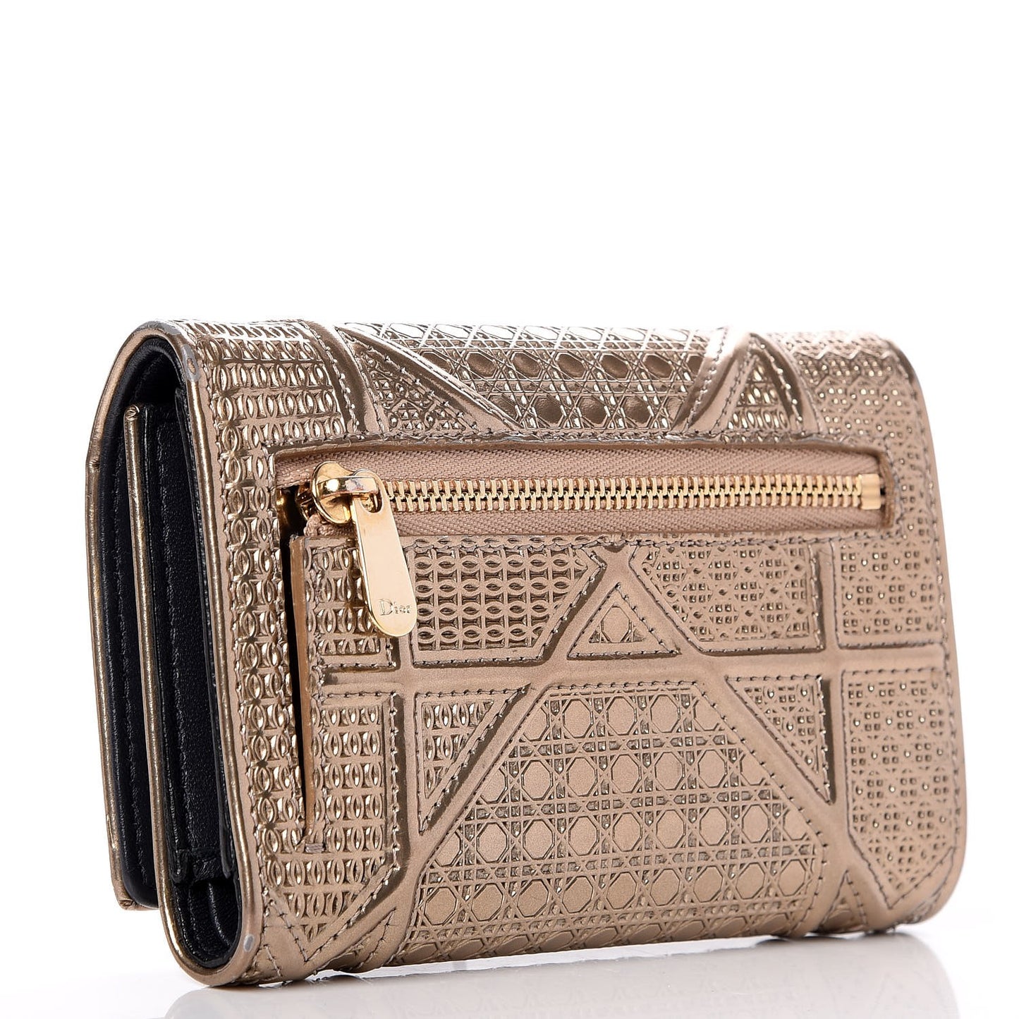 Metallic Patent Micro-Cannage Diorama Elancee Wallet Gold