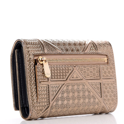 Christian Dior Metallic Patent Micro-Cannage Diorama Elancee Wallet Gold 3 of 8