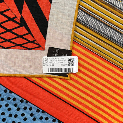 Hermes Cashmere Silk Grand Theatre Nouveau Shawl 140 Naturel Gold Multicolor 7 of 7