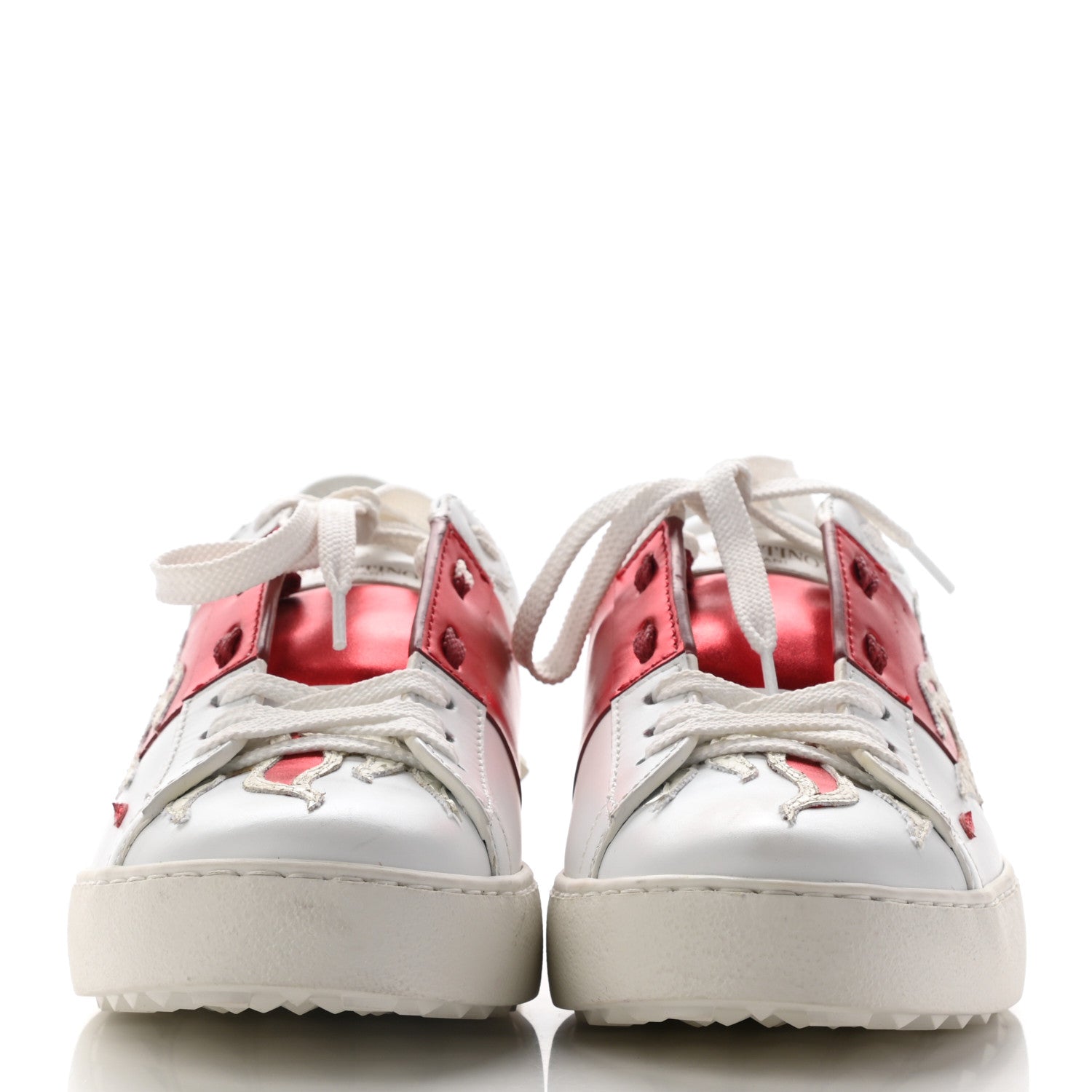 Valentino Garavani Metallic Calfskin Flames Womens Rockstud Open Sneakers 37 White Red 2 of 8