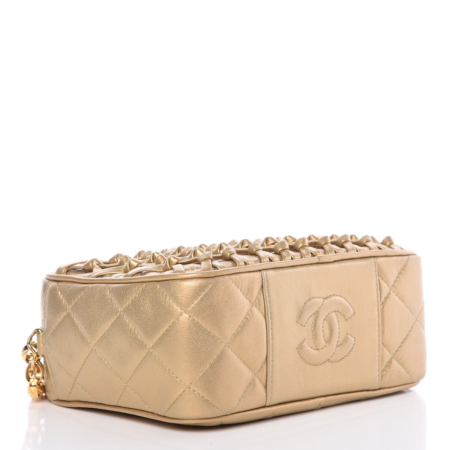 Metallic Lambskin Quilted Camera Case Gold