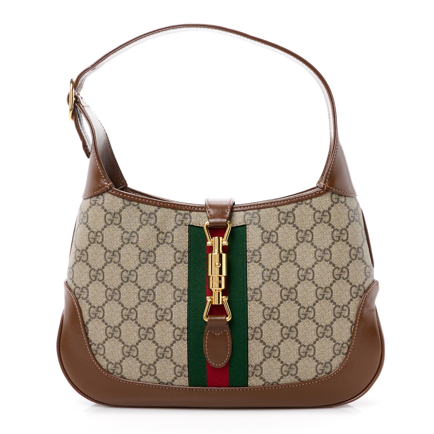 Gucci GG Supreme Monogram Azalea Calfskin Web Small Jackie 1961 Hobo Beige Ebony Brown Sugar 1 of 12