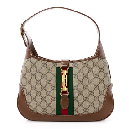 Gucci GG Supreme Monogram Azalea Calfskin Web Small Jackie 1961 Hobo Beige Ebony Brown Sugar 1 of 12