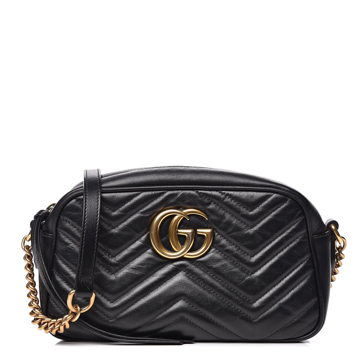 Calfskin Matelasse Small GG Marmont Chain Shoulder Bag Black