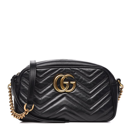 Gucci Calfskin Matelasse Small GG Marmont Chain Shoulder Bag Black 1 of 10