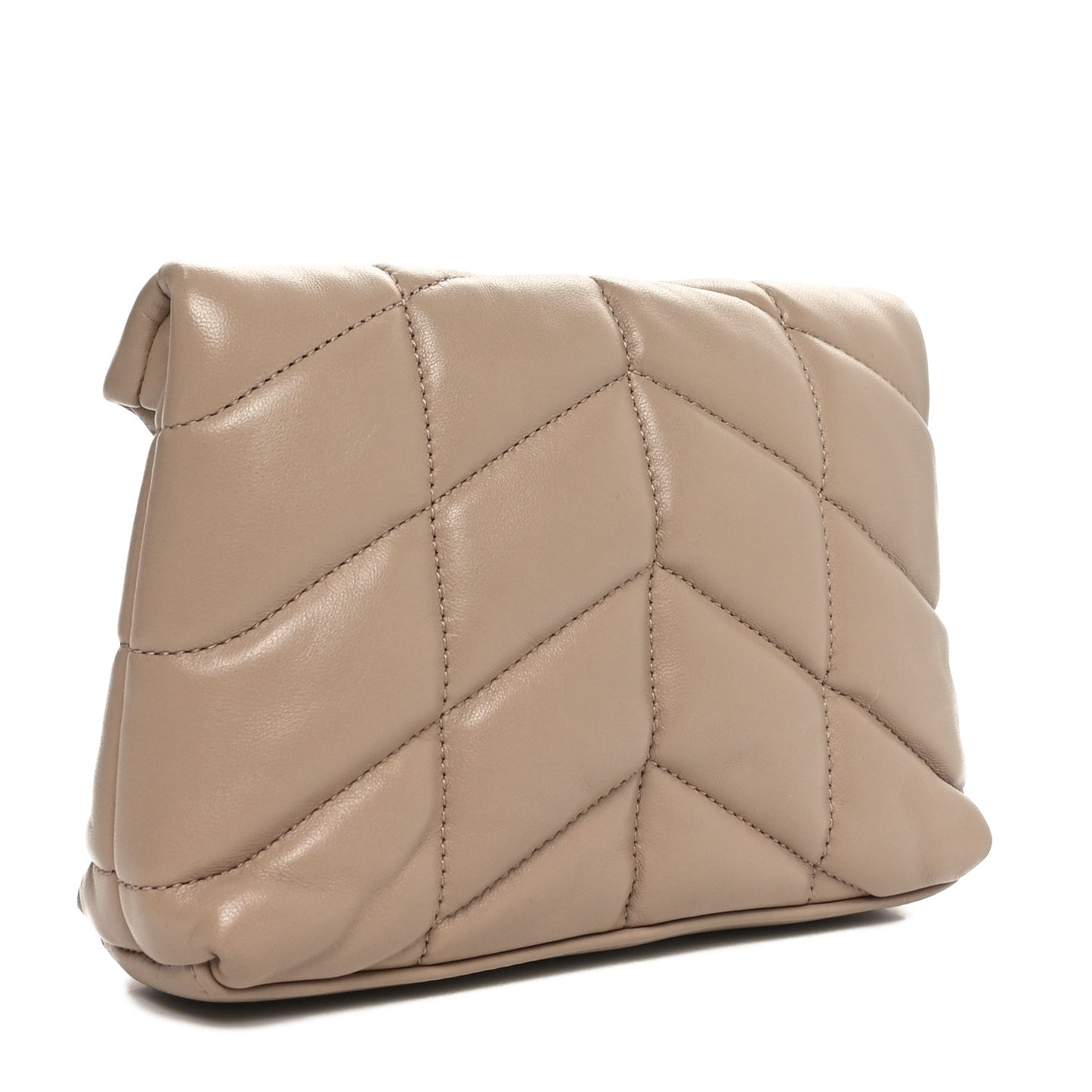 Lambskin Monogram Loulou Puffer Pouch Clutch Dark Beige