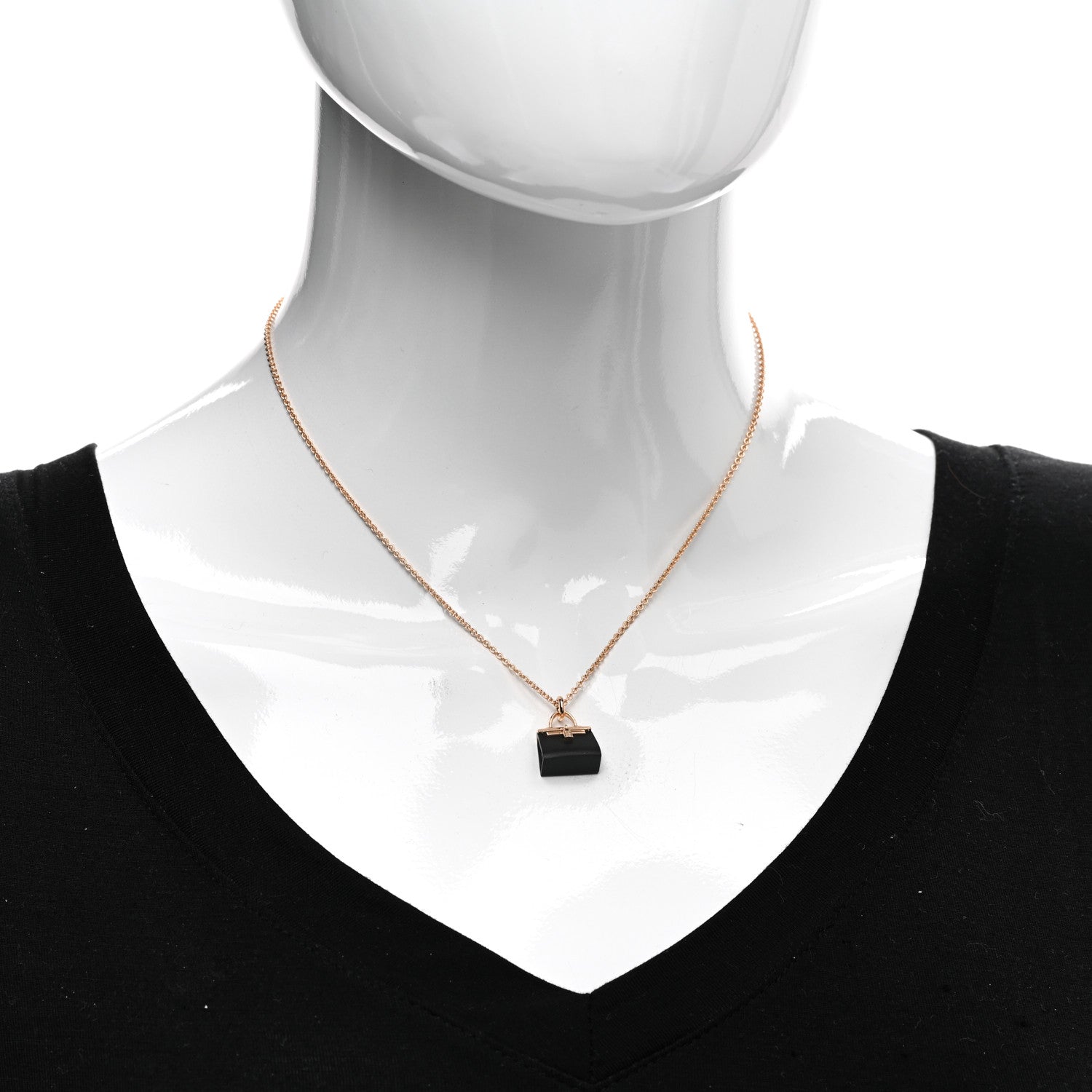 Hermes 18K Rose Gold Black Jade Kelly Amulettes Pendant Necklace 2 of 4
