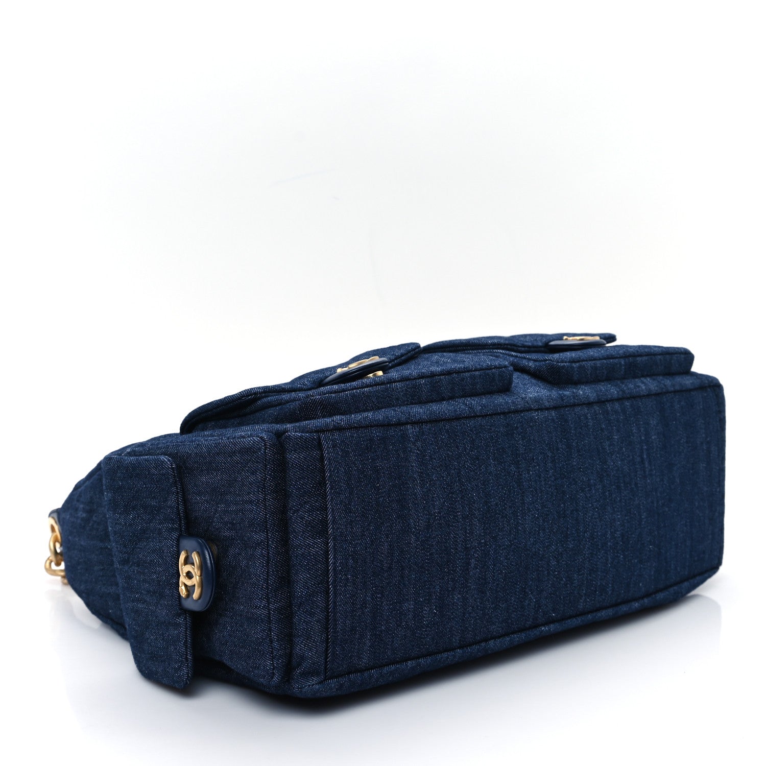 Chanel Washed Denim Quilted Cargo Maxi Hobo Dark Blue 4 of 10