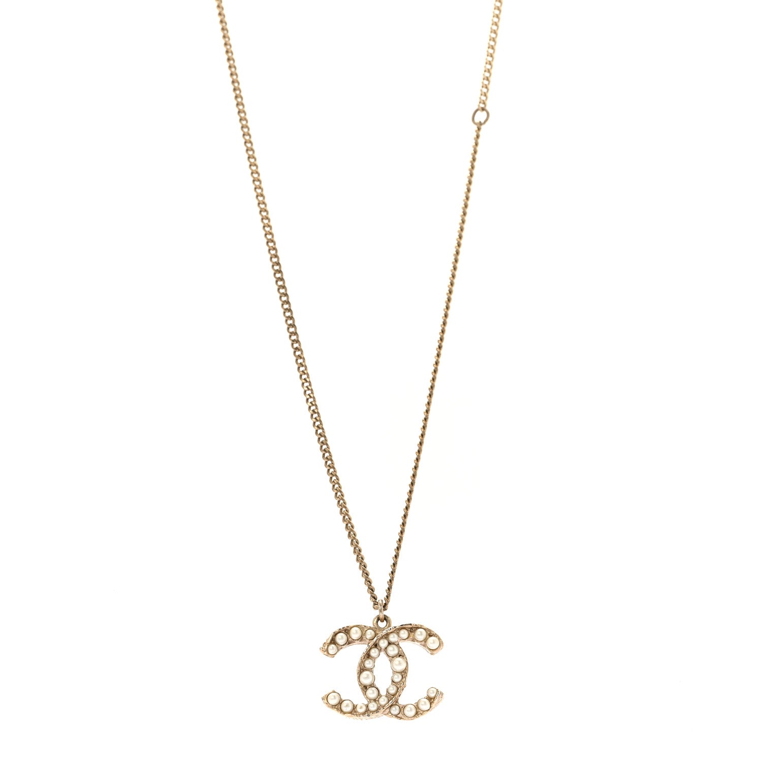 Chanel Pearl CC Pendant Necklace Light Gold 1 of 7