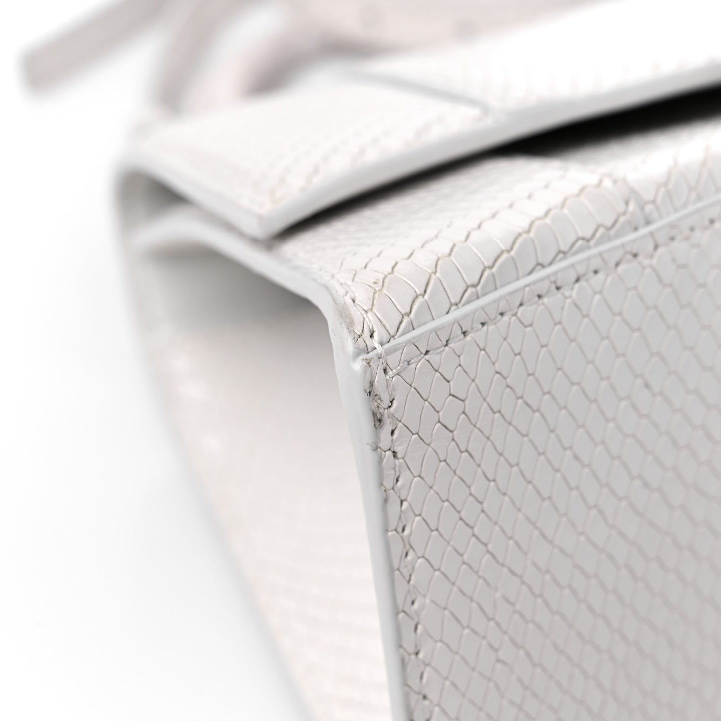 Calfskin Snake Embossed Small Hourglass Top Handle Bag White