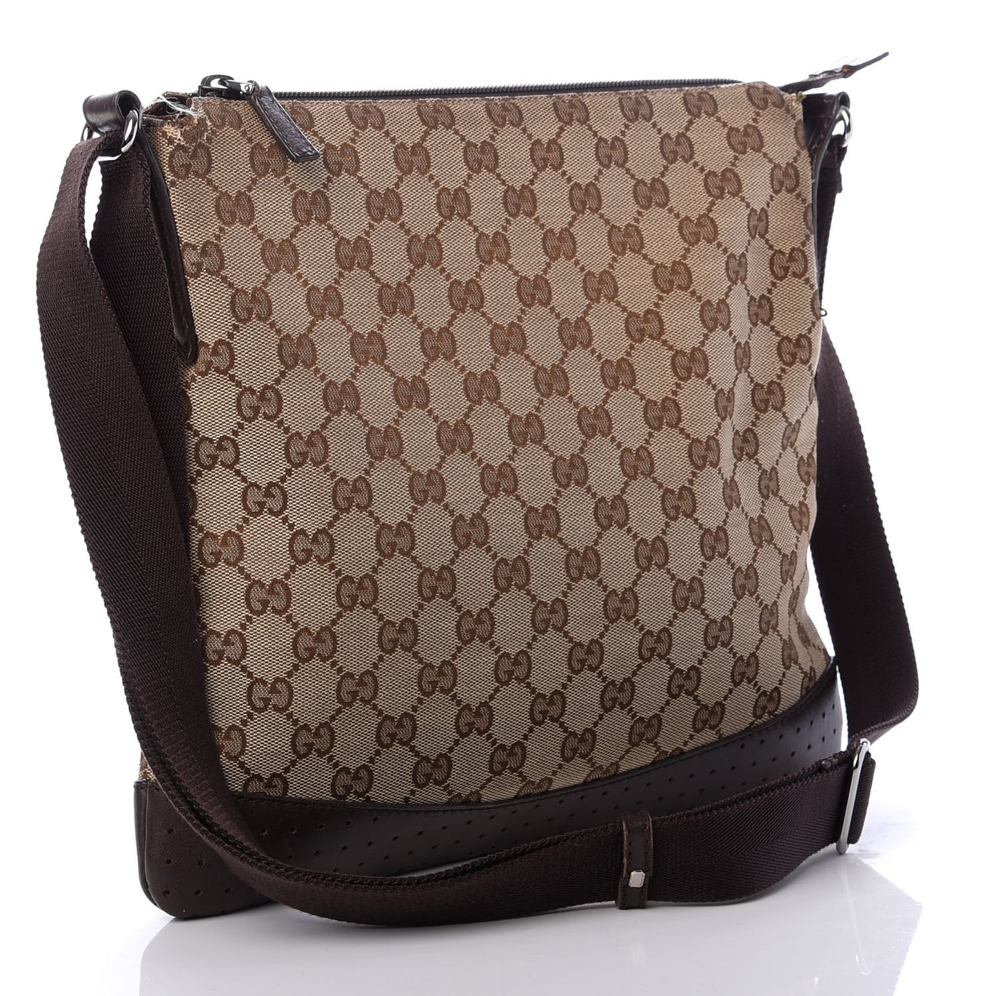 Monogram Calfskin Perforated Medium Flat Messenger Bag Dark Brown