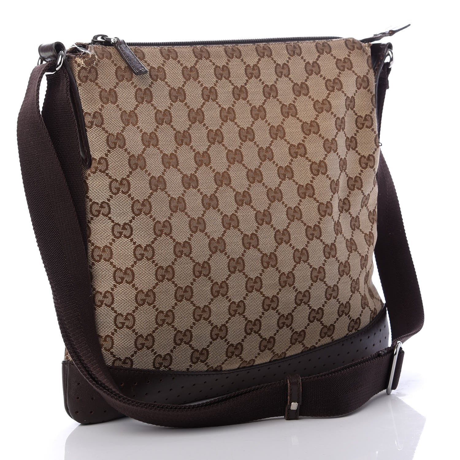 Gucci Monogram Calfskin Perforated Medium Flat Messenger Bag Dark Brown 3 of 11