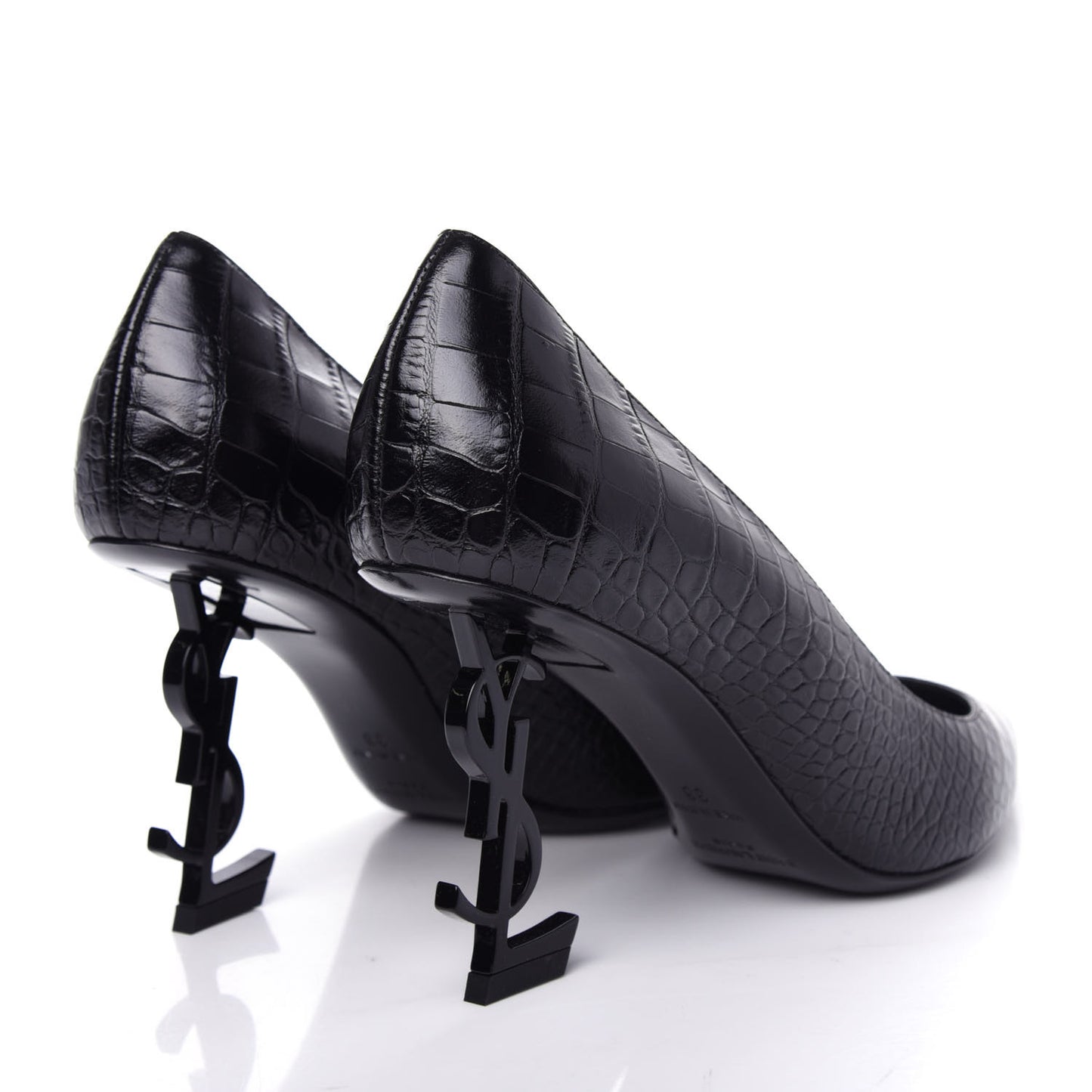 Calfskin Crocodile Embossed Opyum Pumps 38 Black