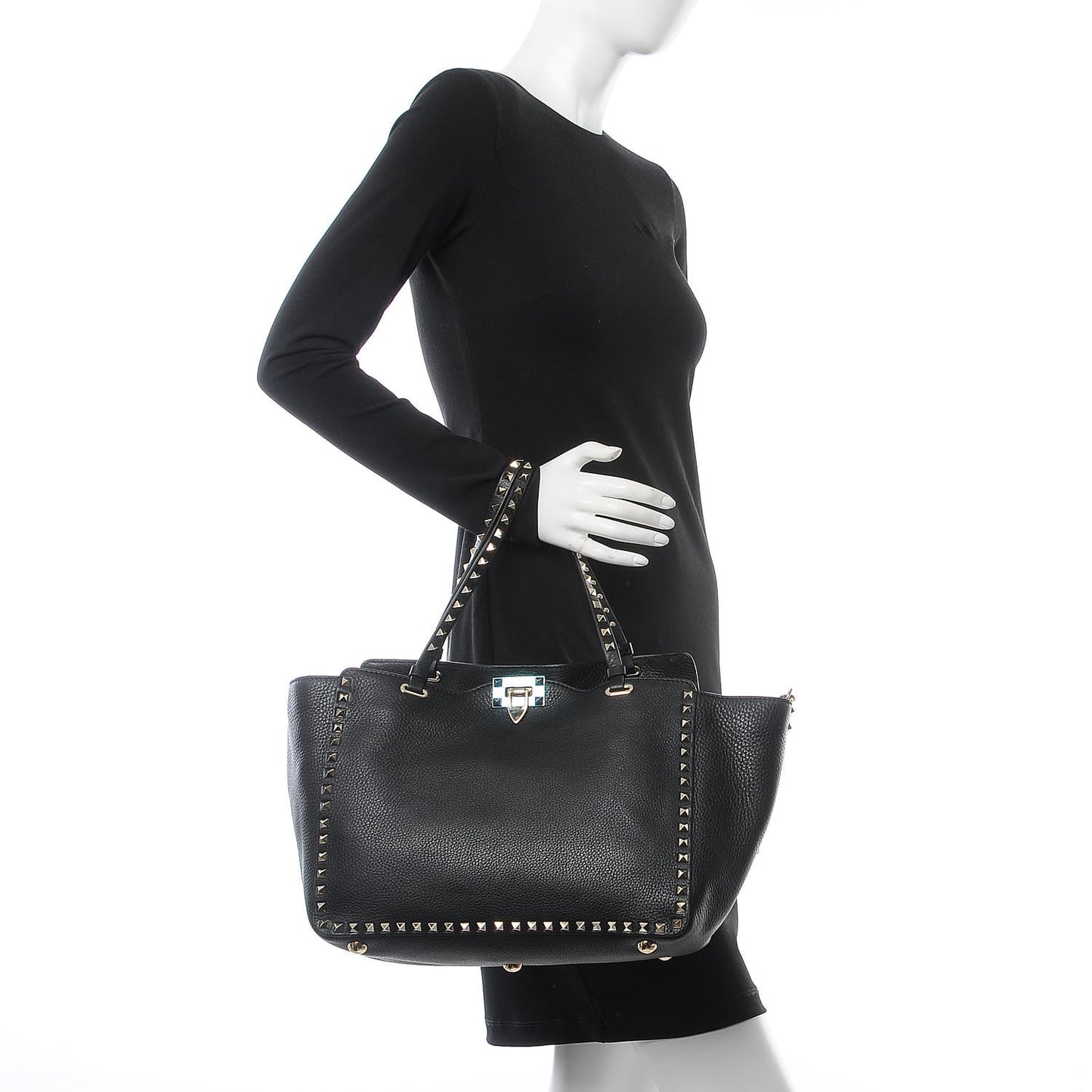 Alce Printed Calfskin Medium Rockstud Tote Black