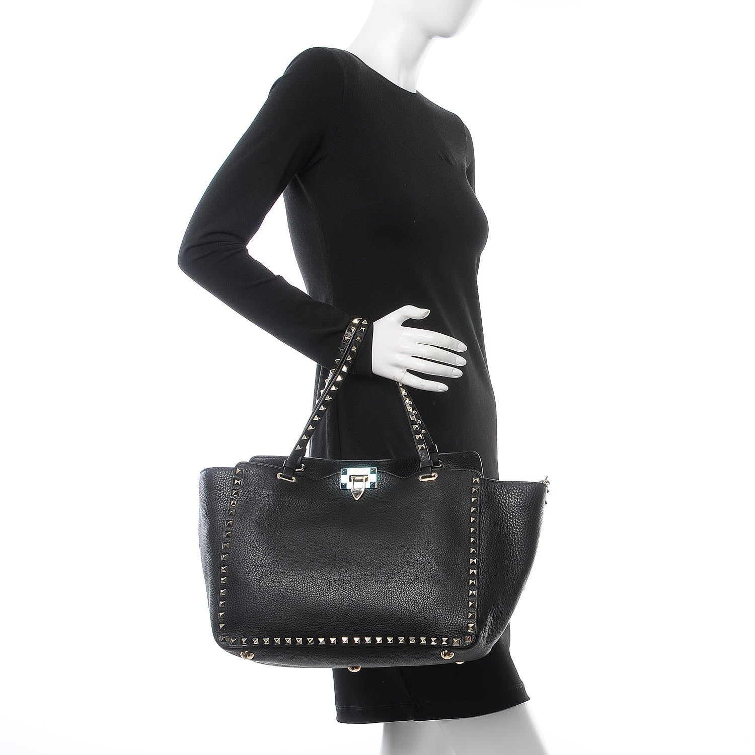 Valentino Garavani Alce Printed Calfskin Medium Rockstud Tote Black 2 of 8