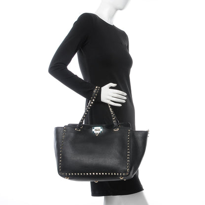 Valentino Garavani Alce Printed Calfskin Medium Rockstud Tote Black 2 of 8