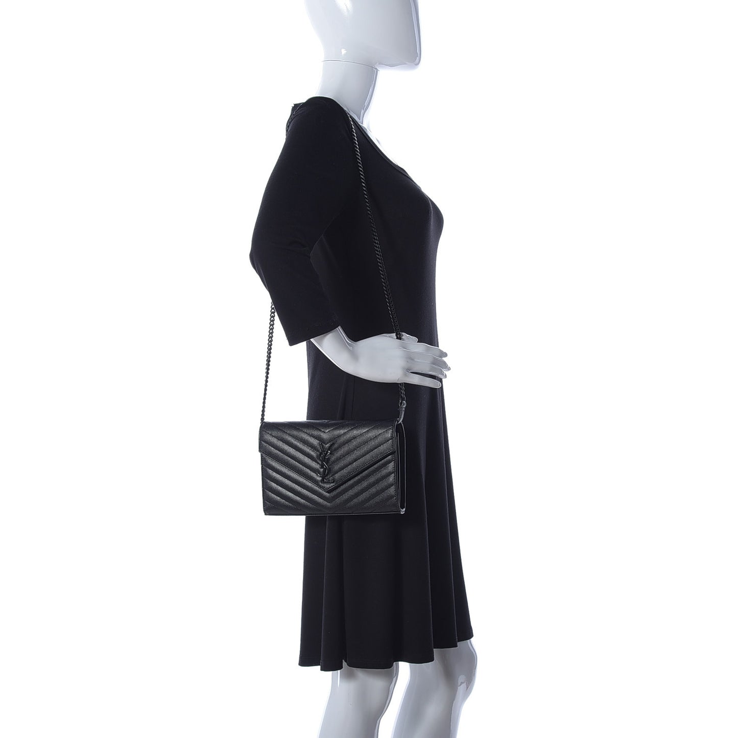 Grain De Poudre Matelasse Chevron Monogram Chain Wallet Black