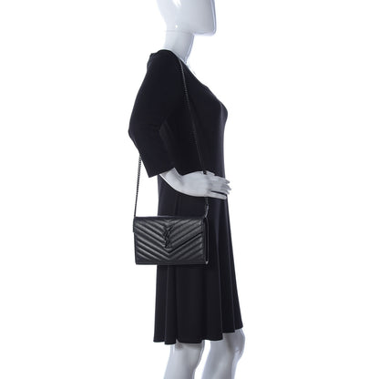 Saint Laurent Grain De Poudre Matelasse Chevron Monogram Chain Wallet Black 2 of 8