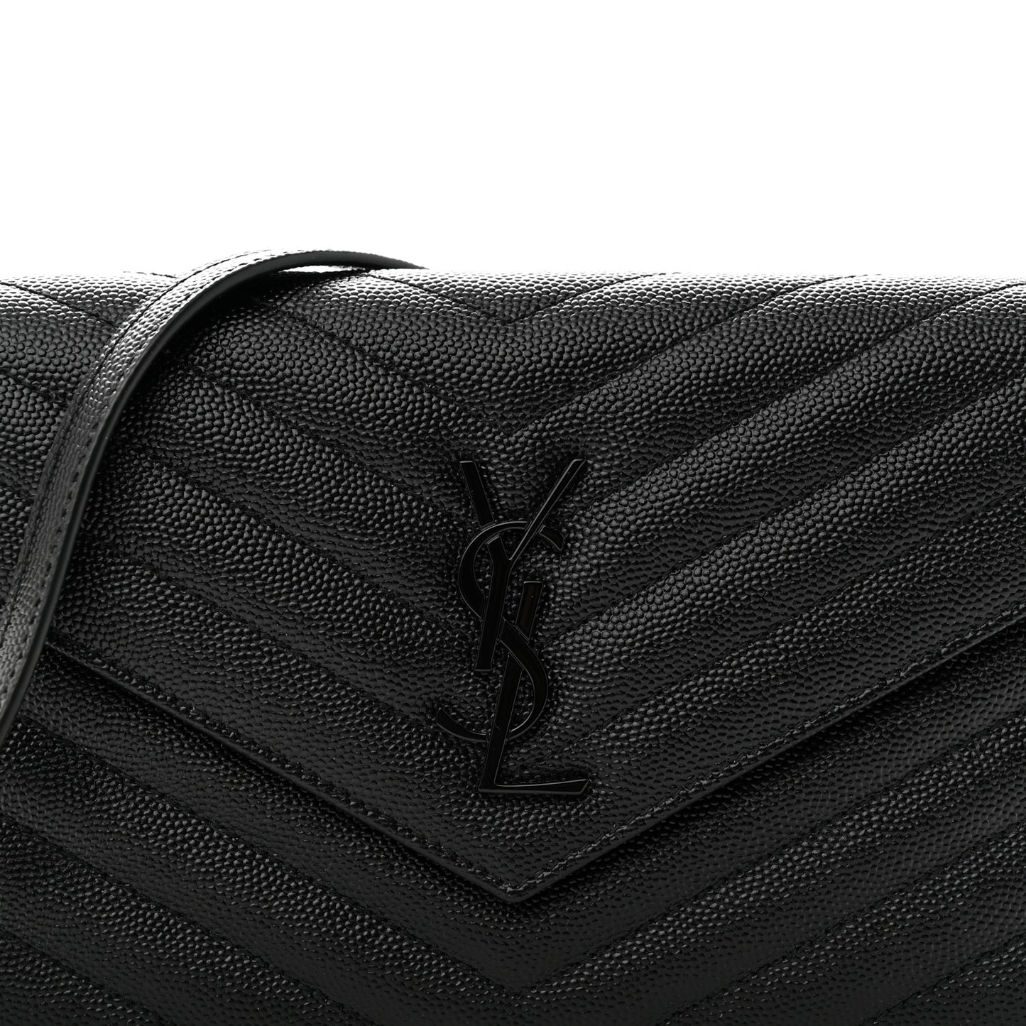 Grain De Poudre Matelasse Chevron Monochrome Monogam Envelope Chain Wallet Black