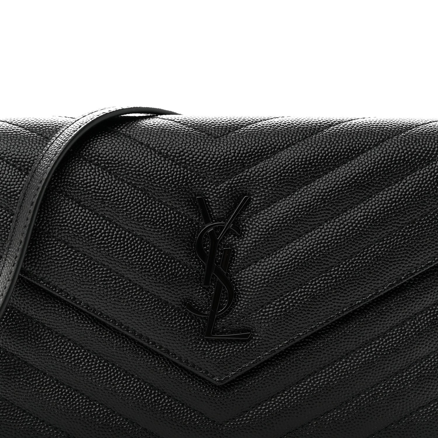 Saint Laurent Grain De Poudre Matelasse Chevron Monochrome Monogam Envelope Chain Wallet Black 8 of 11