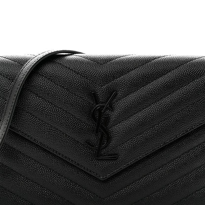Saint Laurent Grain De Poudre Matelasse Chevron Monochrome Monogam Envelope Chain Wallet Black 8 of 11