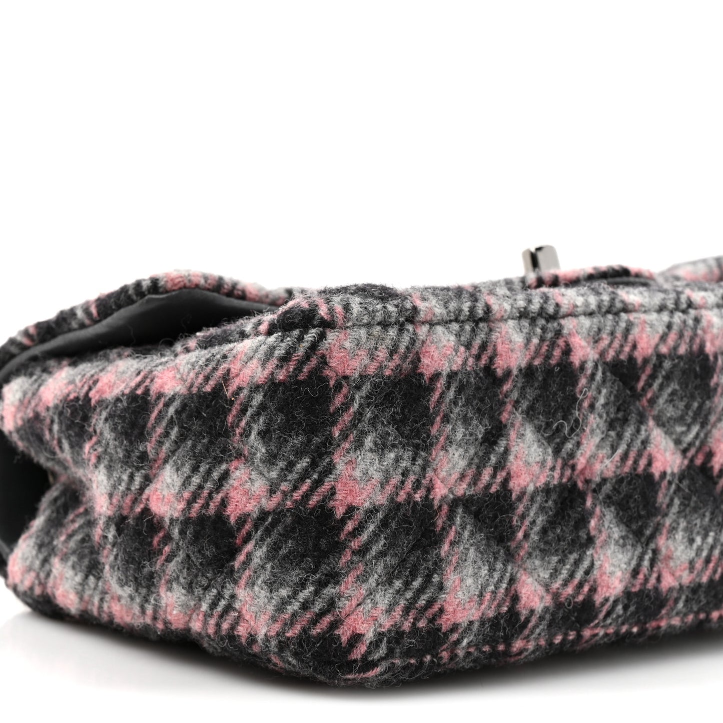 Wool Plaid Quilted Mini Rectangular Flap Pink Grey Multicolor