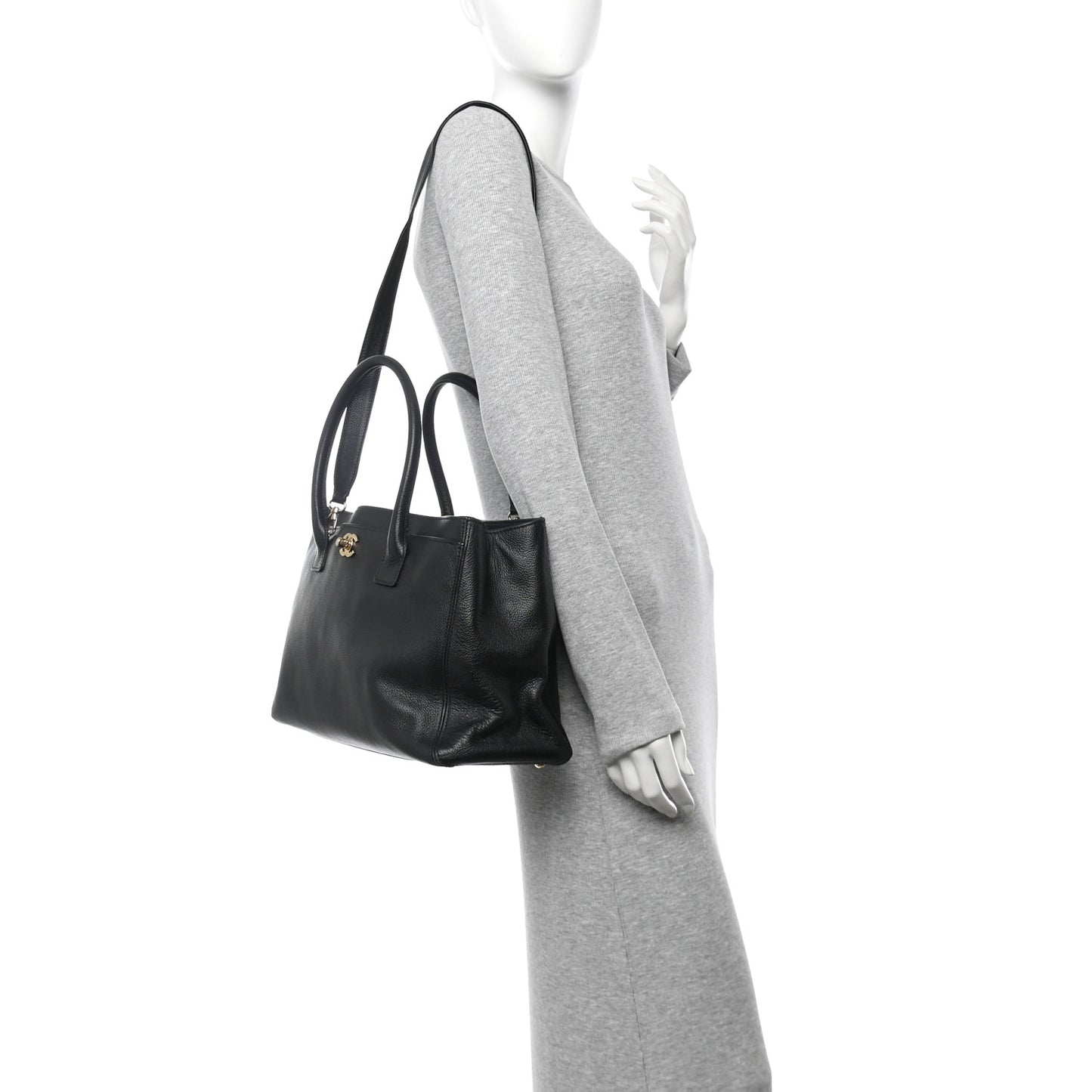 Calfskin Cerf Executive Shopper Tote Black