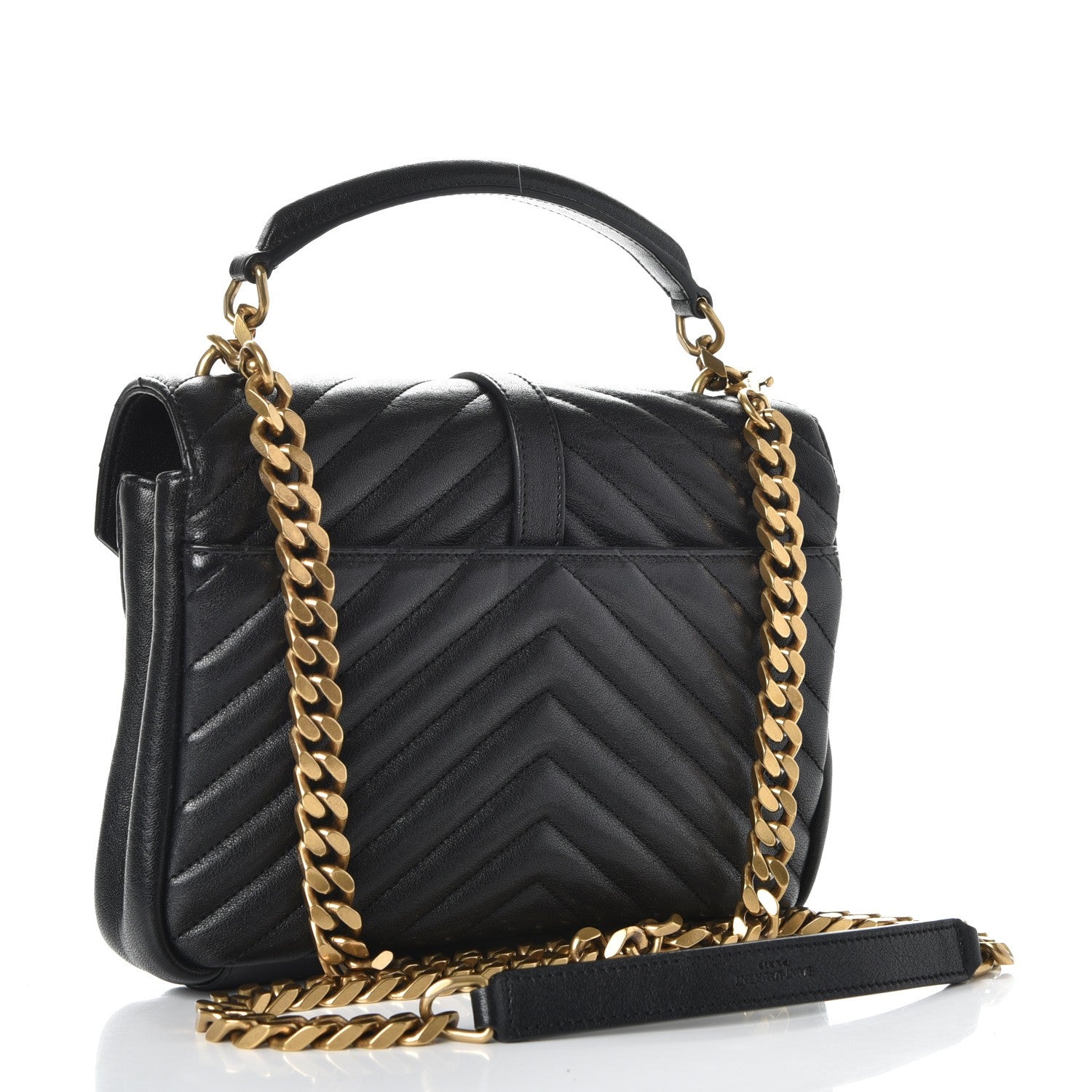 Saint Laurent Sheepskin Matelasse Chevron Monogram Medium College Bag Black 4 of 9