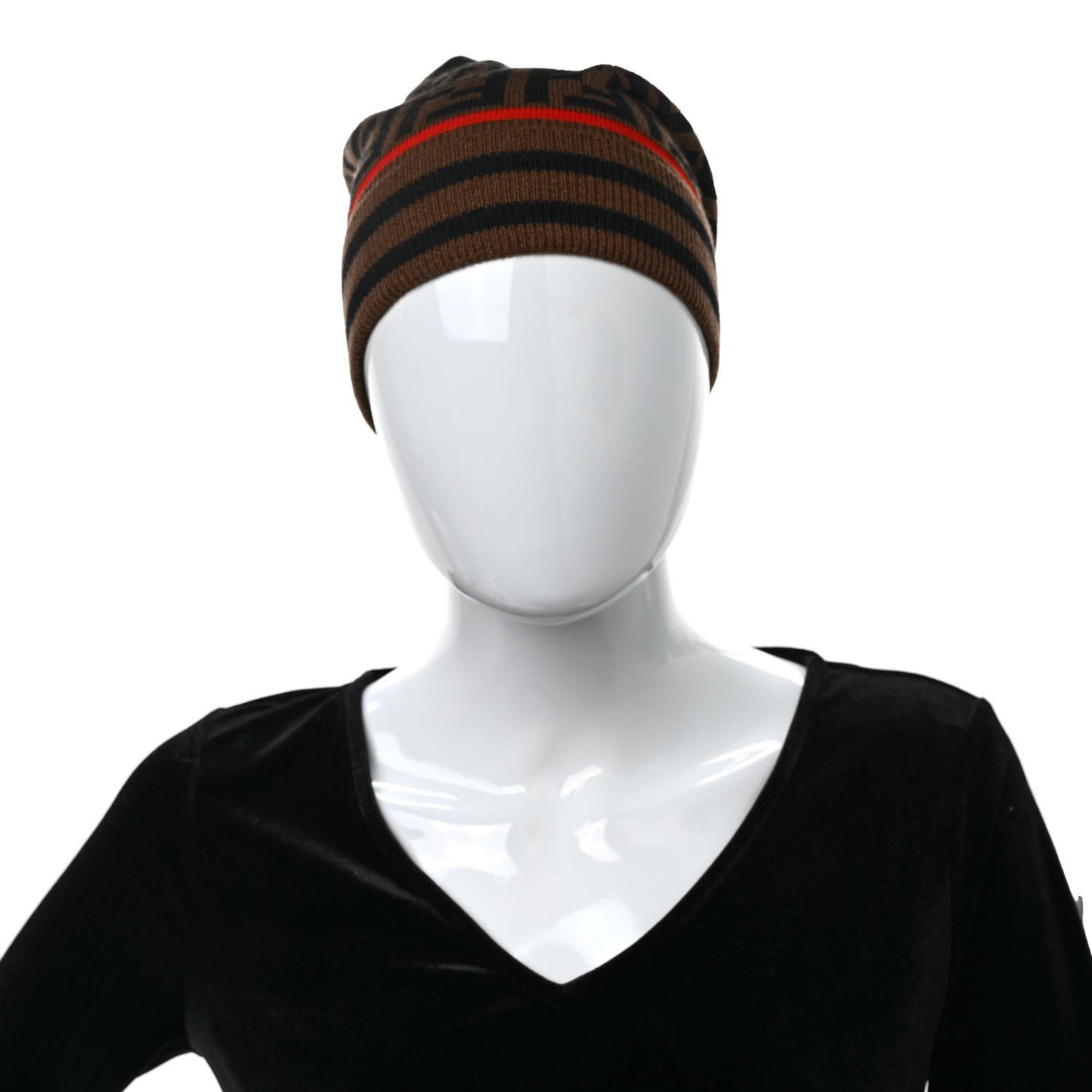 Fendi Cashmere Wool Beanie Tobacco Rosso 2 of 5