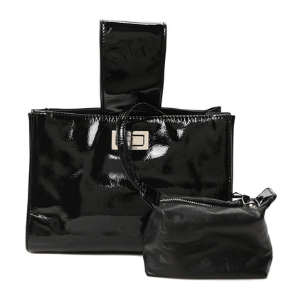 Chanel Patent Mademoiselle Lock Convertible Wrist Clutch Bag Black 2 of 10