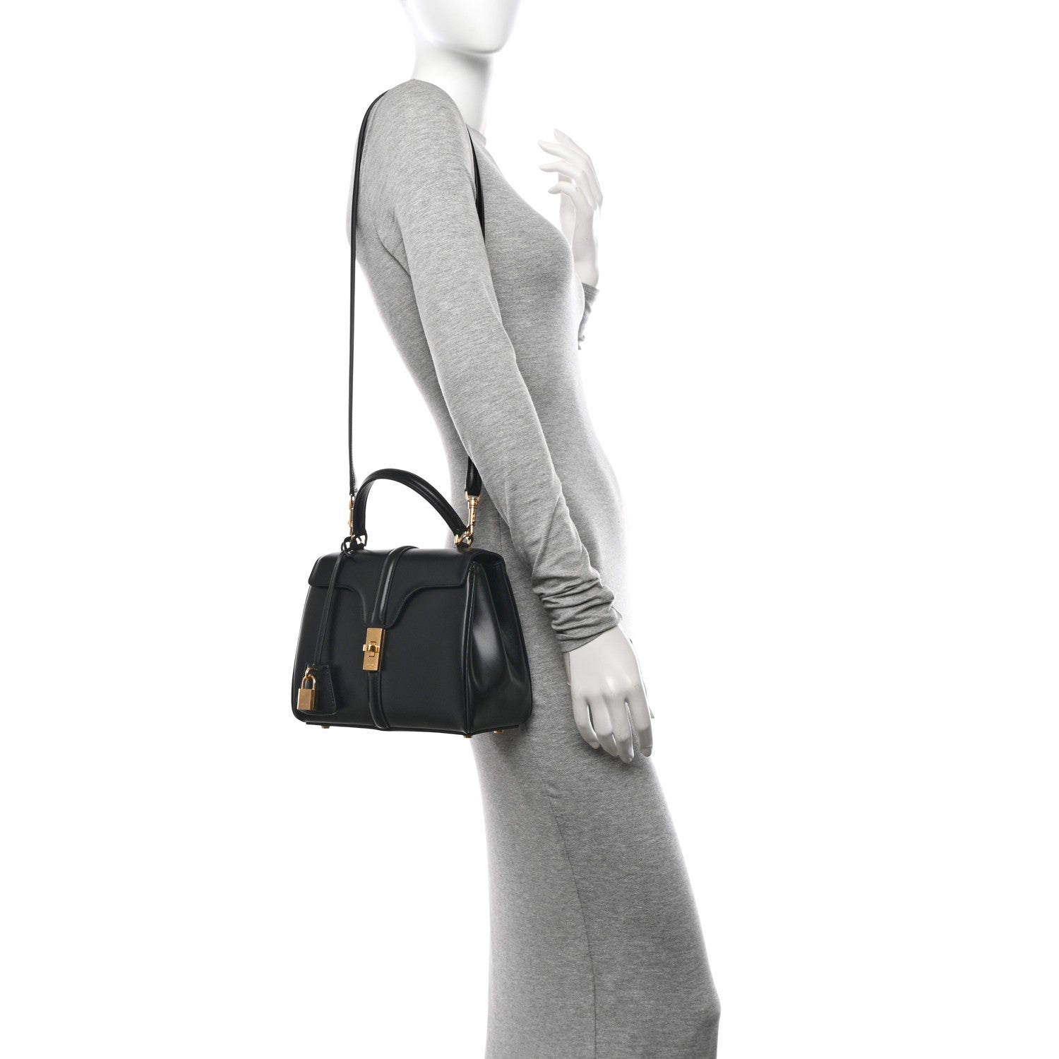 Celine Satinated Calfskin Small 16 Top Handle Bag Black 2 of 11