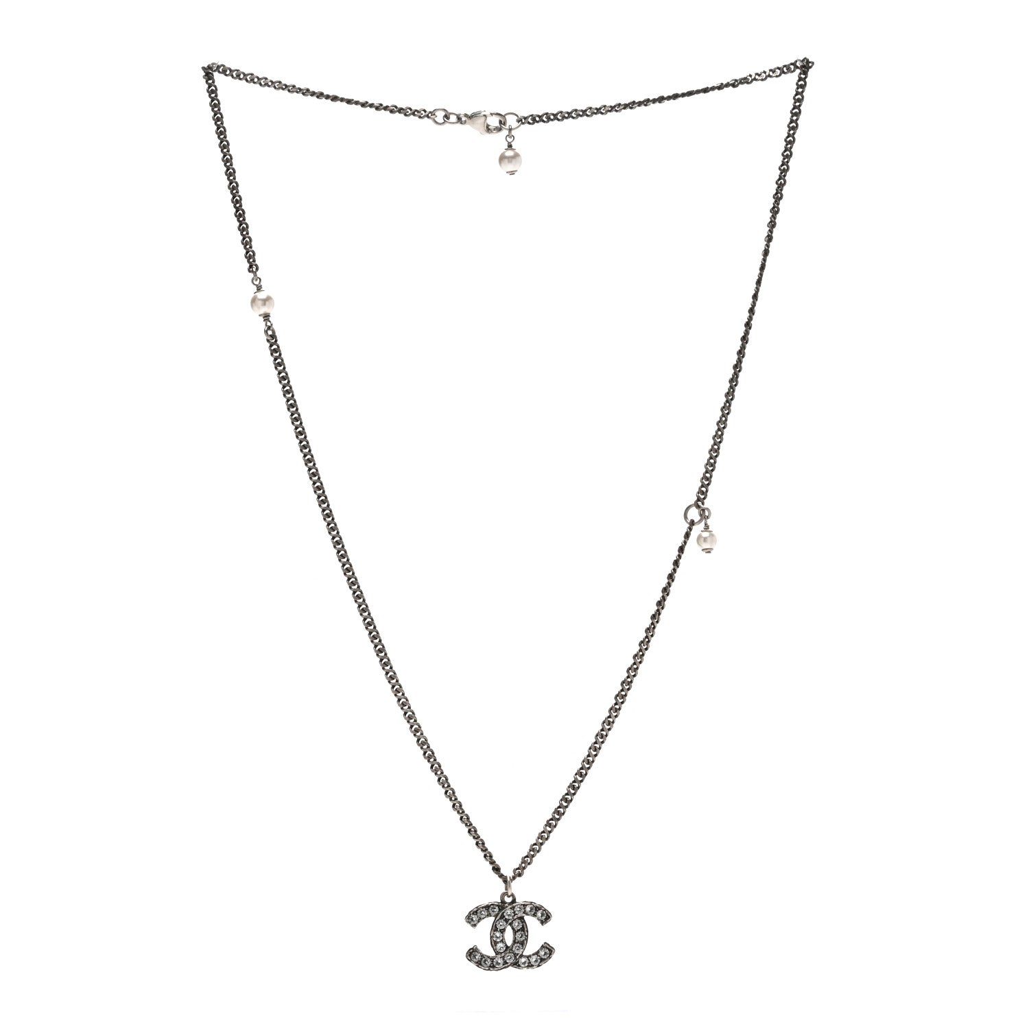Chanel Crystal CC Pendant Necklace Silver 3 of 4