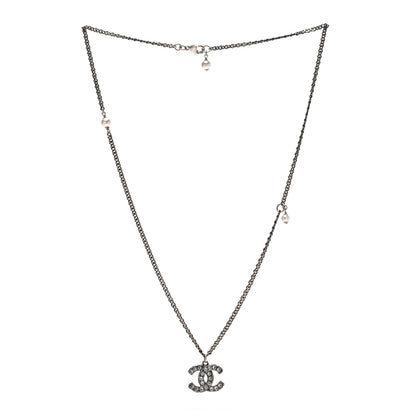 Chanel Crystal CC Pendant Necklace Silver 3 of 4