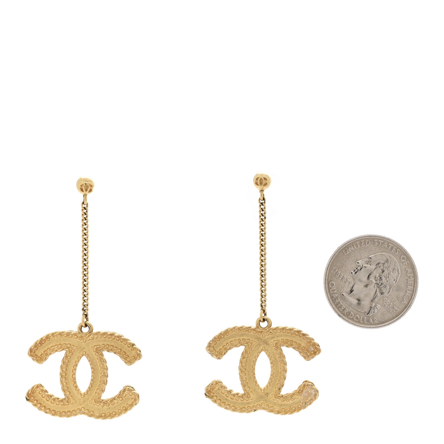 Chanel CC Drop Earrings Matte Gold 2 of 5