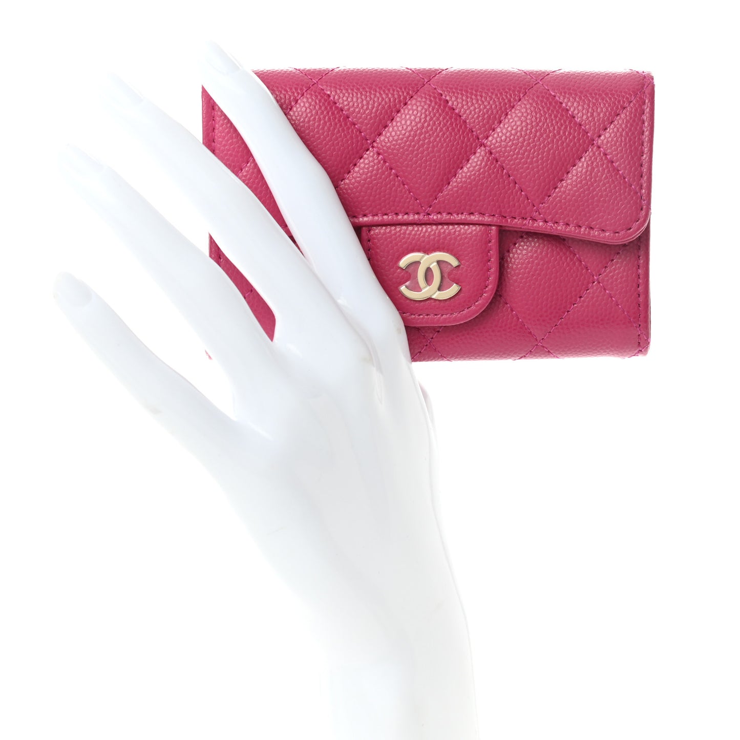 Caviar Quilted Flap Card Holder Wallet Fuchsia