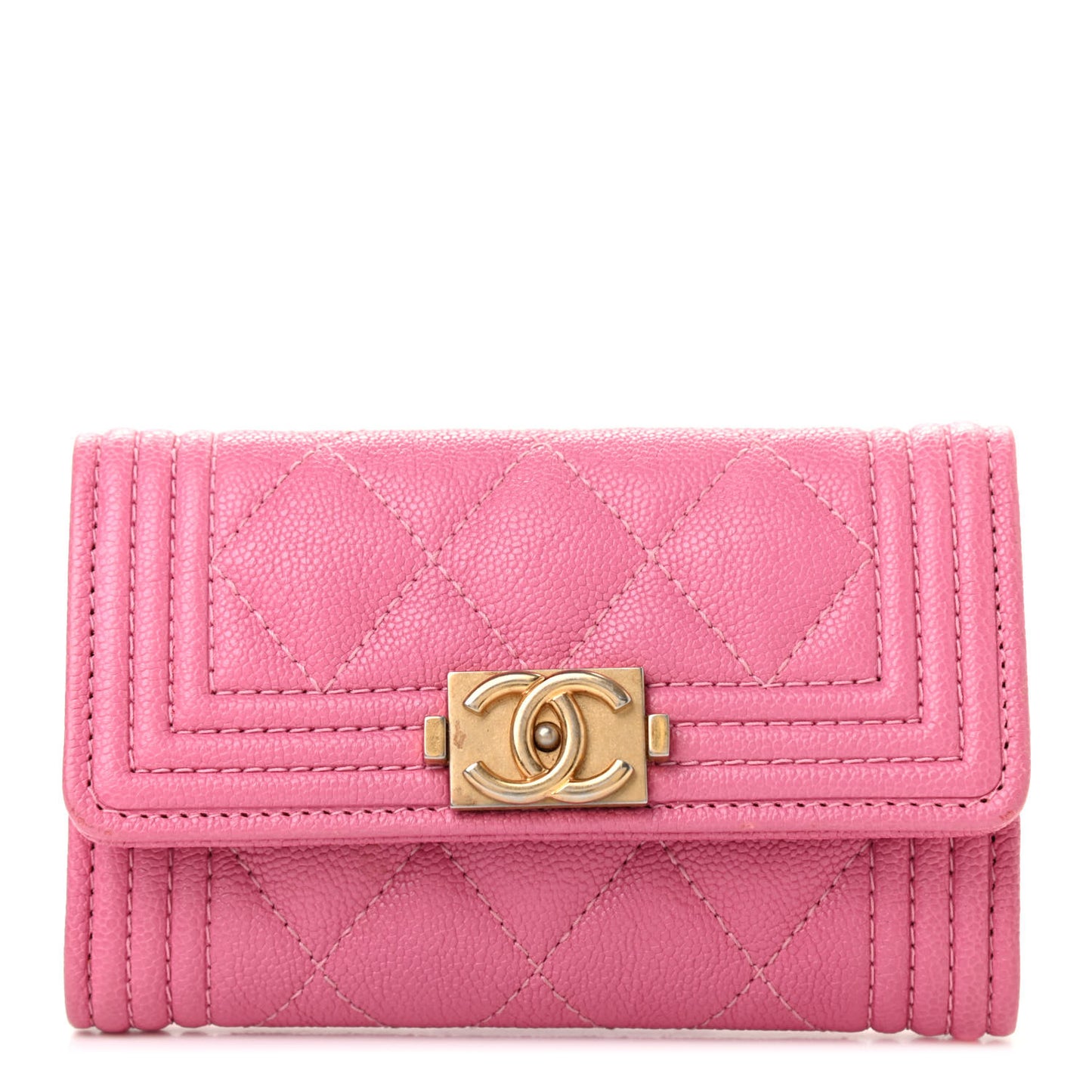Caviar Quilted Boy Flap Card Holder Wallet Light Pink