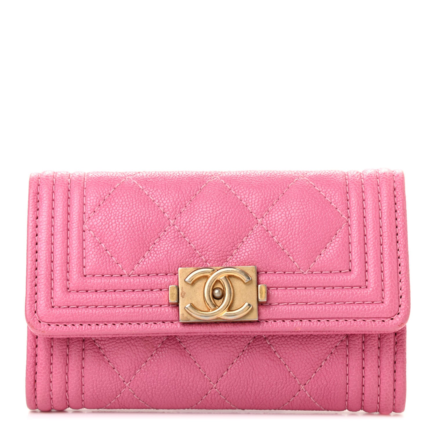 Chanel Caviar Quilted Boy Flap Card Holder Wallet Light Pink 1 of 9